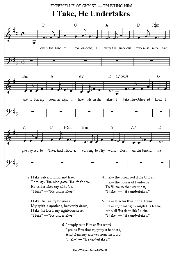 I take, He undertakes (Hymn 576, new tune)